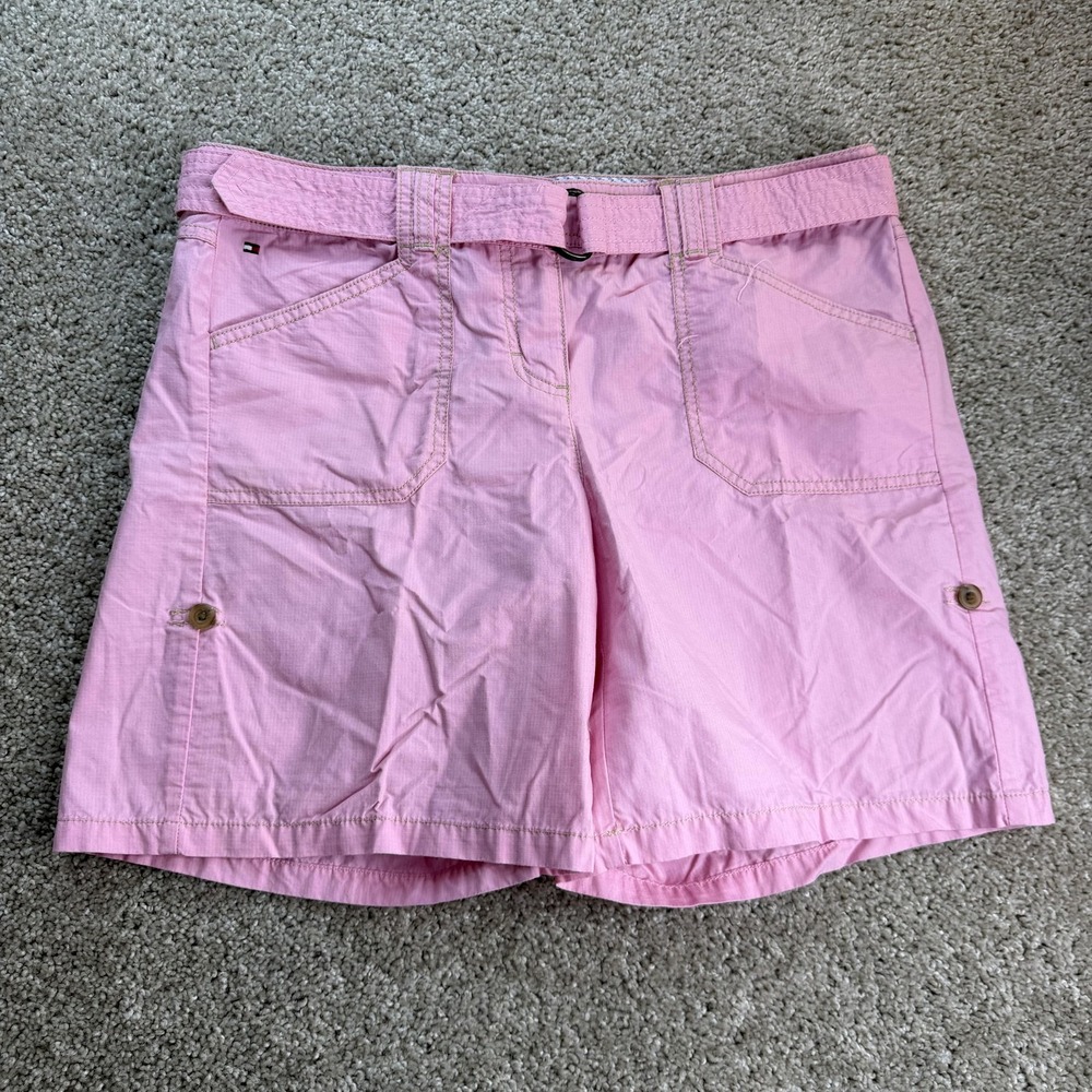 Tommy Hilfiger Cargo Shorts Womens 10 37W Pink Twill Belted Casual Summer